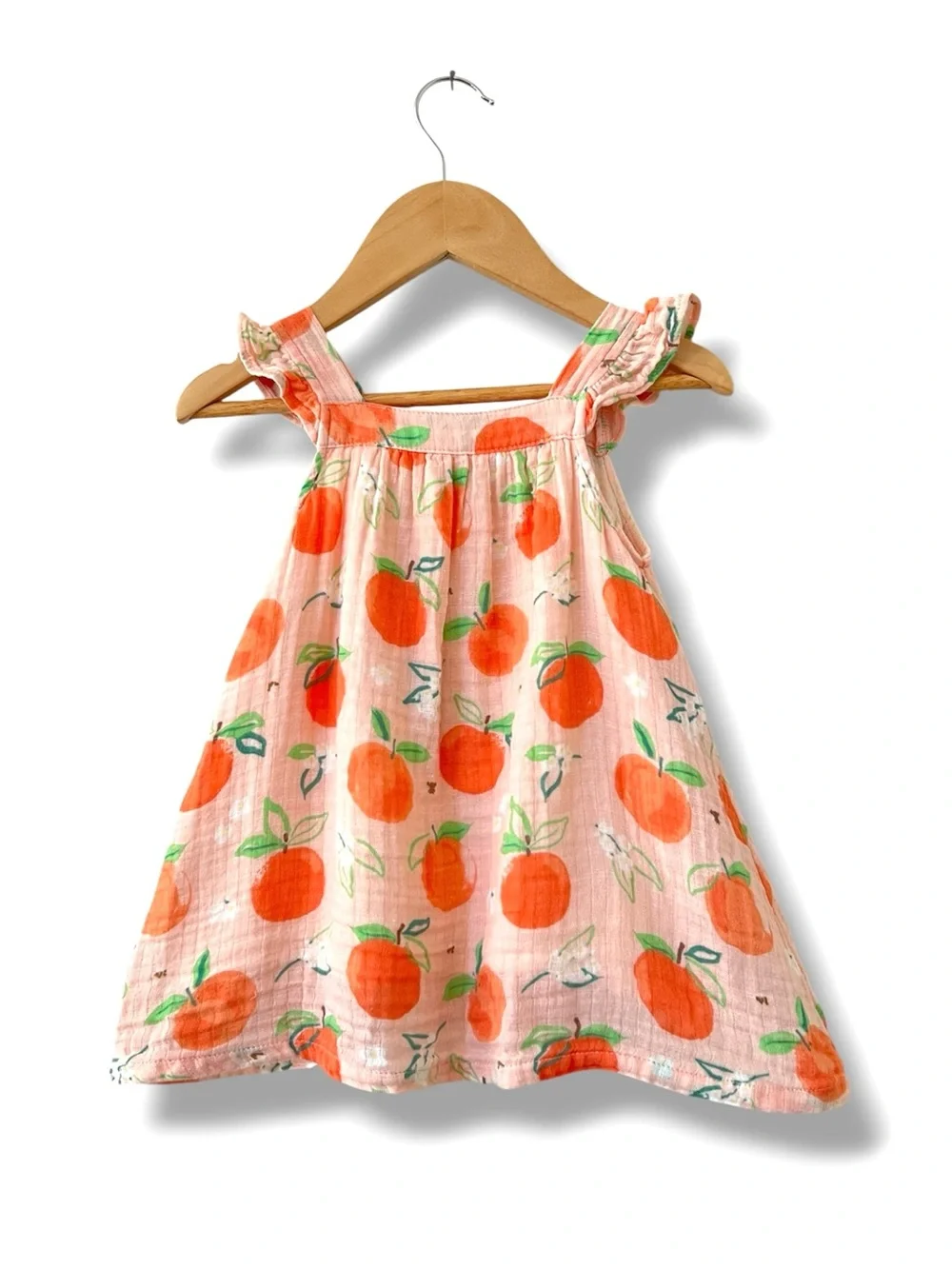 Angel Dear Girls 12-18M Pink Pretty Peaches Muslin Sundress Ruffle Cotton